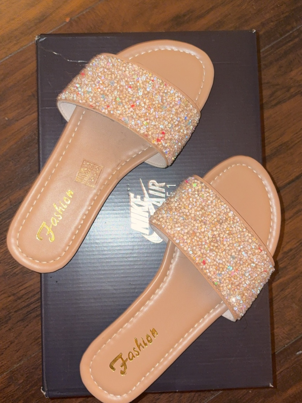 Women’s Sparkle Slide Sandals in Peach